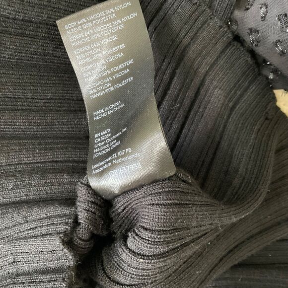 By Anthropologie sweater Top ribbed Sheer sleeves Square Neck women’s XL Black - Picture 11 of 12